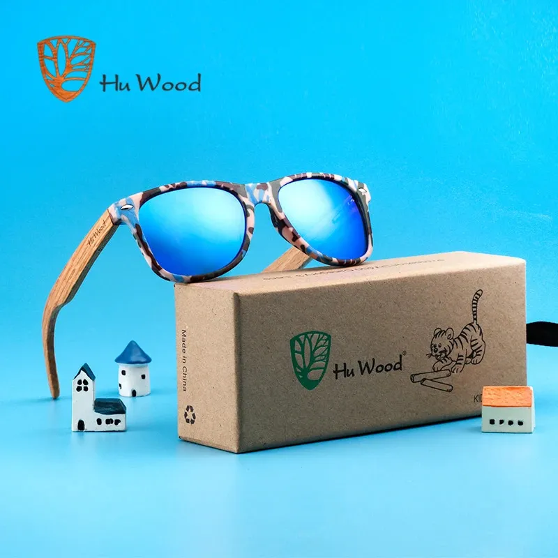 Hu Wood Boys Ahşap Çocuk Güneş Gözlüğü Goggle Gözlük Aksesuarları Kızlar Dikdörtgen Güneş Gözlükleri Ayna UV400 Lens GR1005 240412