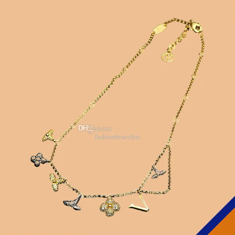 Necklace Pendant Chain Designer V Luxury Jewelry Bijoux 18k Collarbone Zircon Monogram Letters Gold Brass New Fashion High Quality Womens Mens Free Shipping