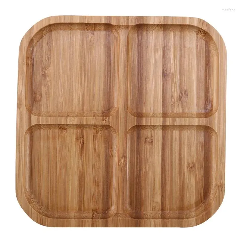 Plates 4 Grids Bamboo Snack Plate Rectangle Fruit Bread Tray Dishes Organizer Rack Refreshment Kitchen Party Supplies