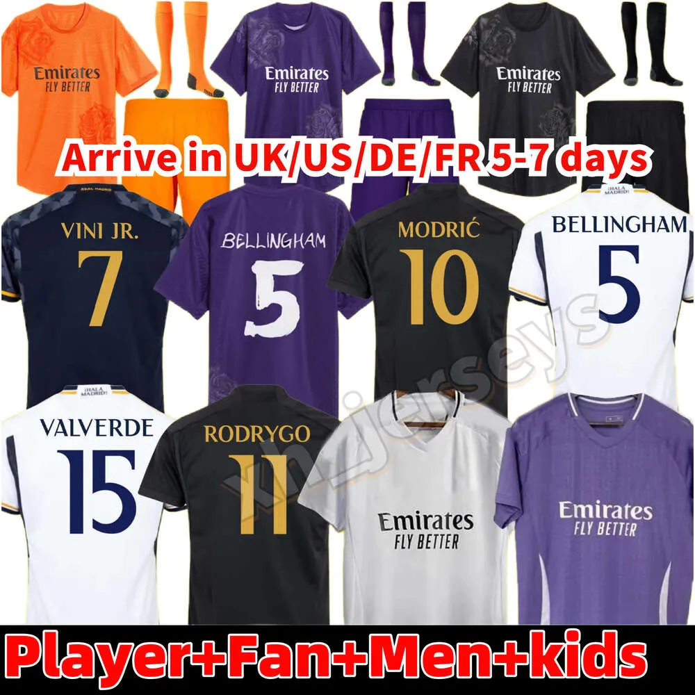 23/24 Bellingham Vini Jr Soccer Jerseys Mbappe Tchouameni 2023 2024 Football Shirt Real Madrids Camaveringa Rodrygo Modric Camisetas Men Kids Kit Fans Fans Player