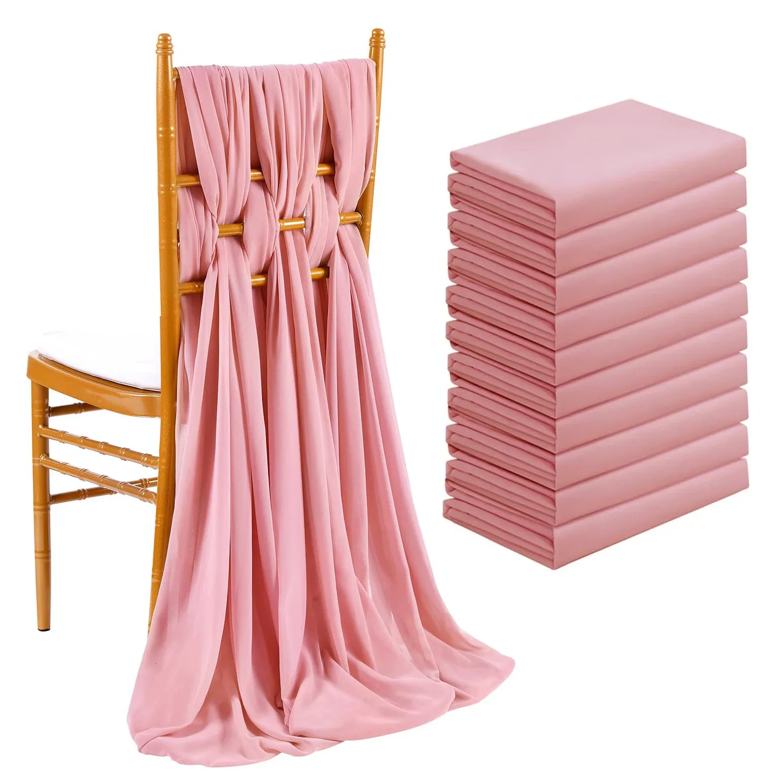 10pcs Wedding Chair Decors Chiffon Sashes Party Banquet Event Baby Shower Valentines Day Decor30X180CM 240407