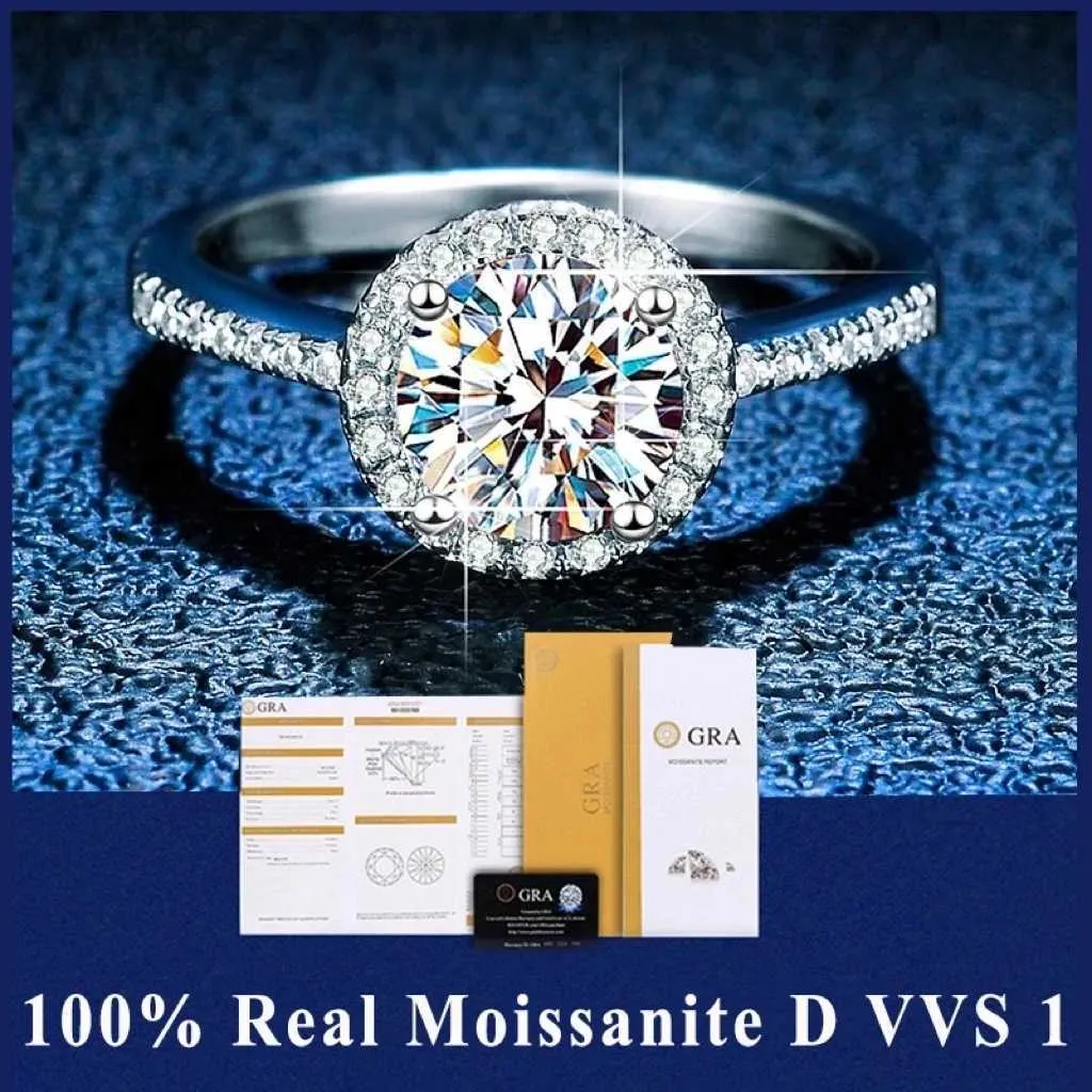 Solitaire Ring N GRA Certified 1CT Moissanite Ring Adjustable VVS1 Lab Diamond Solitaire Ring for Women Engagement Wedding Zircon Jewelry d240419