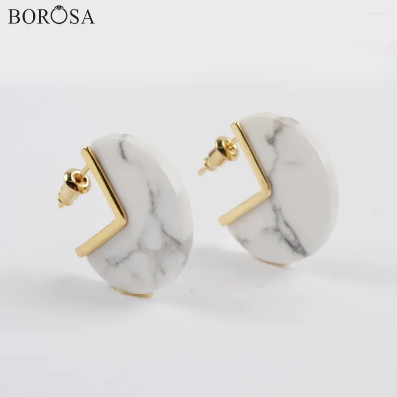 Stud Earrings BOROSA Design 5Pairs Gold Plating White Turquoises Howlite Slice Earring Jewelry For Women Wholesale ZG0431