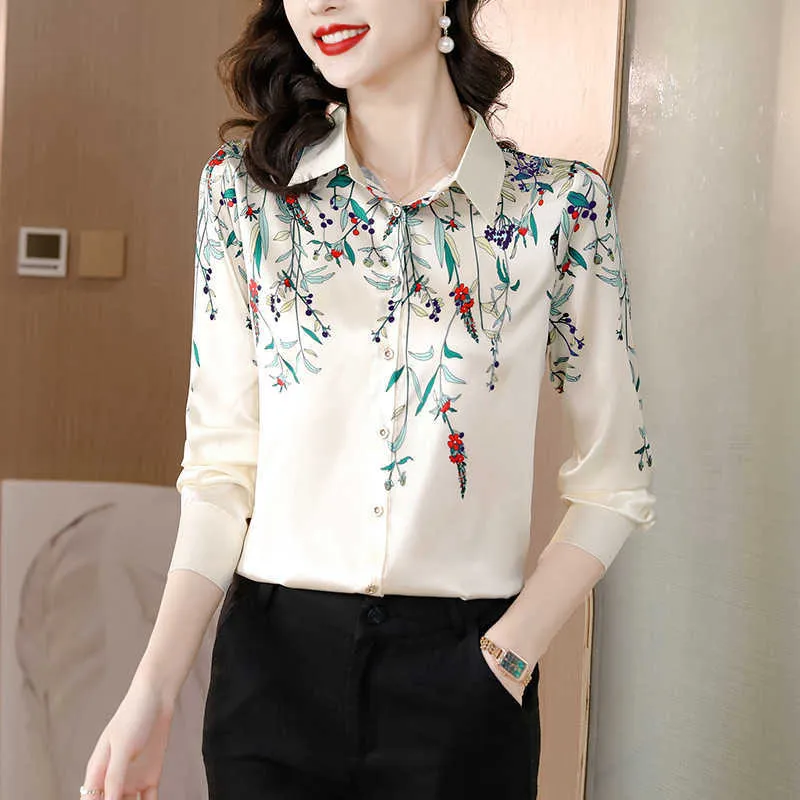 Brand Mulberry Silk Shirt Womens 2024 Primavera e outono Elegant Elegance Moda Longa Moda Impressa Top