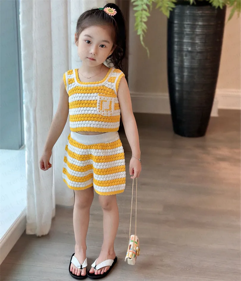 Girl's Summer 2-Piece Outfit Set: Ruffle Striped Knit Top And Casual Shorts (7-14 Years)