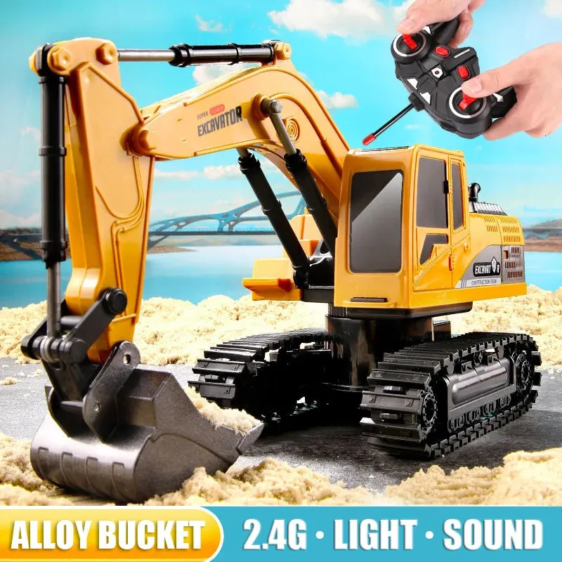 RC Excavator 24GHz 6 Channel 1 24 Engineering Car Esyoy and Plastic Boy Toy 6ch 5ch RTR for Kid Christmas Gift 240417