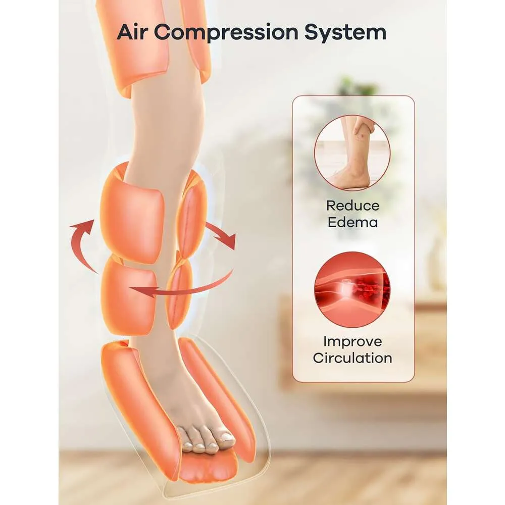 Massager di compressione delle gambe aggiornati per la circolazione e sollievo dal dolore - massaggiatore con calore e compressione, 3 modalità di riscaldamento, 3 intensità: massaggio alle gambe e ai piedi