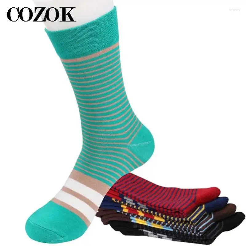 Men's Socks Stripes Design Men FASHION DESIGNER COLOURED COTTON Meias Crew Calcetines Hombre 5 Pairs/lot