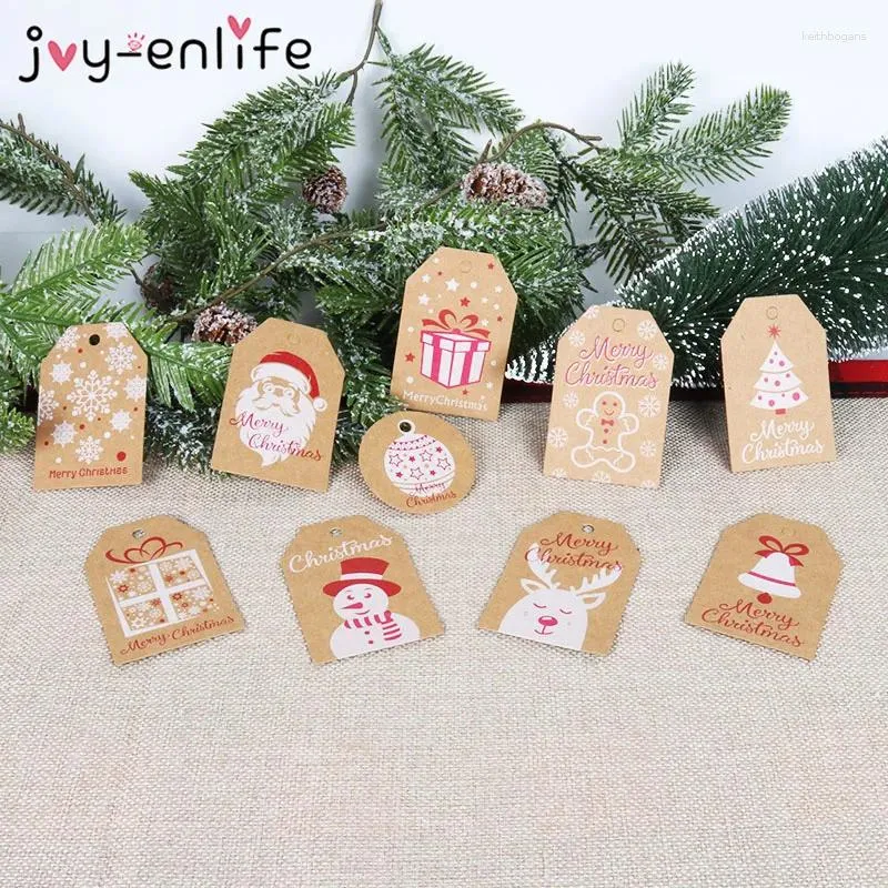 Juldekorationer 100 st Diy Kraft Taggar Merry Etiketter Presentförpackning Papper Häng Santa Claus Cards Party Supplies
