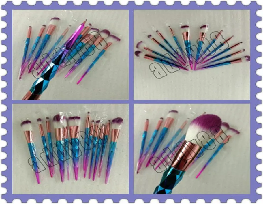 Nyaste regnbåge Diamond Makeup Brushes Set 12st Colorful Brush Powder Cream Foundation Eyeshadow Cosmetic Brush Professional Beaut3553190