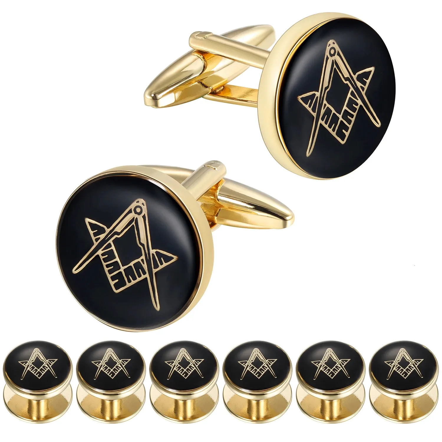 Freemason Masonic manschettknappar och tuxedo -studs som är set för men presentförpackade män smycken eller tillbehör frimurer gåvor för män. 240412