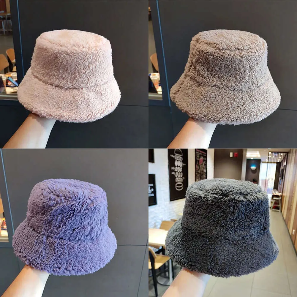 Wool Lamb Bucket Hat Winter Women Thicken Warm Solid Color Basin Caps Korean Fashion Fisherman Hats Unisex Outdoor Accessories 240126 s
