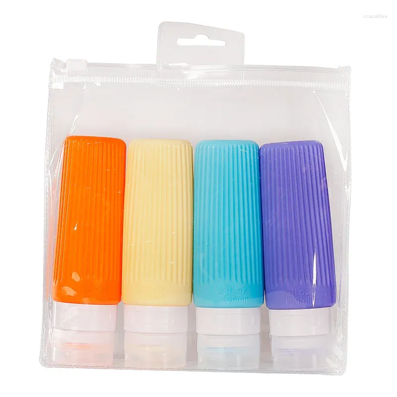 Storage Bottles 90ml Silicone Dispenser Bottle Set Travel Cosmetic Emulsions Liquid Hand Soap Body Wash Shampoo Empty Containers