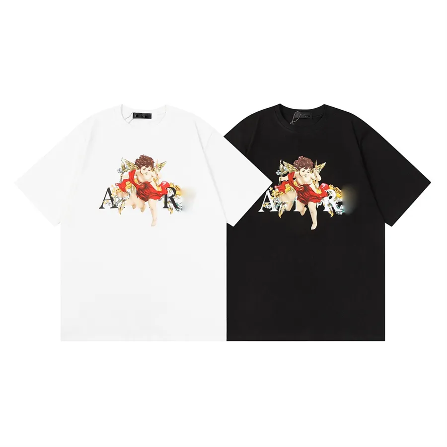 Men's T-shirt designer clothes American hip-hop angel cartoon pattern print short-sleeved loose casual tops