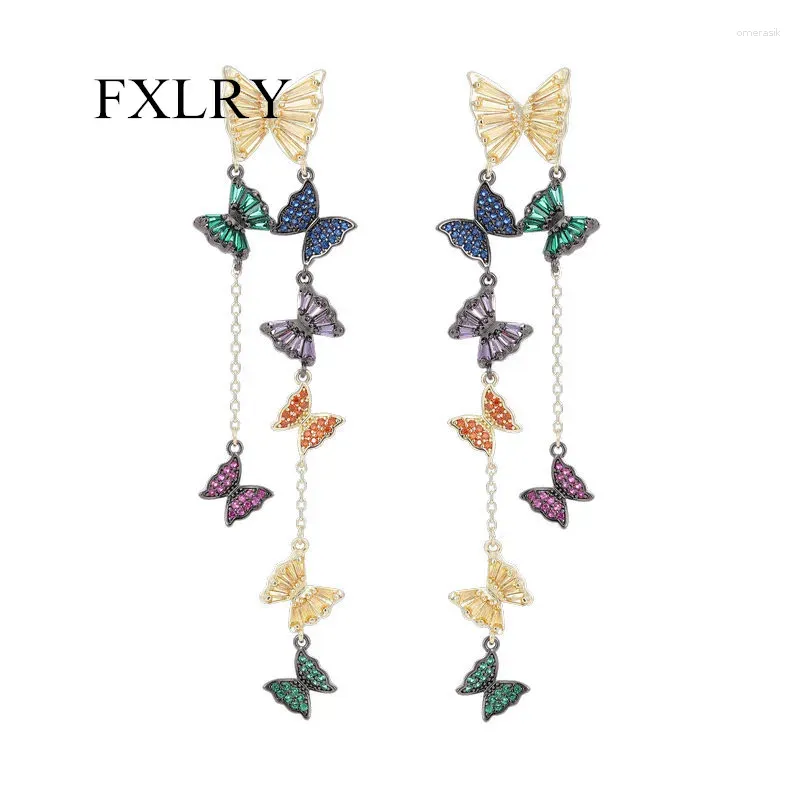 Dangle Ohrringe Fxlry Elegant S925 Silbernadel Eingelegtes Zirkon Long Quaste Butterfly für Frauen Großhandel Schmuck
