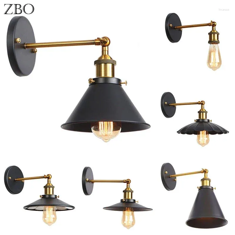 Wandlamp retro zwart ijzeren lampenkap E27 Edison Industry American Indoor Lighting for Living Room Vintage Lights Loft