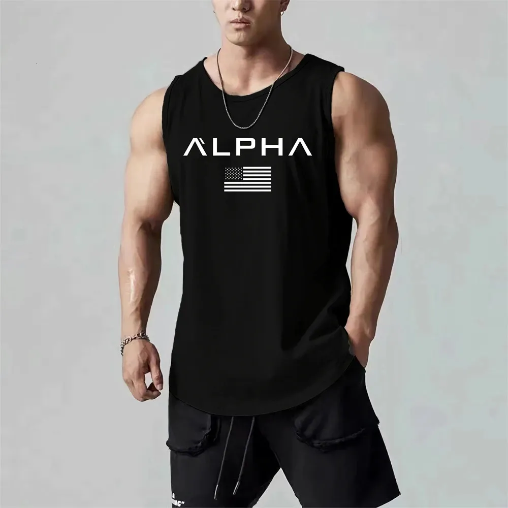 Männer Fitnessstudio bedruckte Tanktops Sommer Herren Kleidung Fitness atmungsaktivem ärmelloser T -Shirt Basketball Quickdrying Weste Mesh Singlets 240416