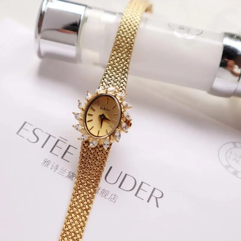 Wristwatches 2024 Women's Watch Diamond Vintage Luxury Elegant Gifts To Lovers Brass Band 24K Gold Plated High Quality Quartz