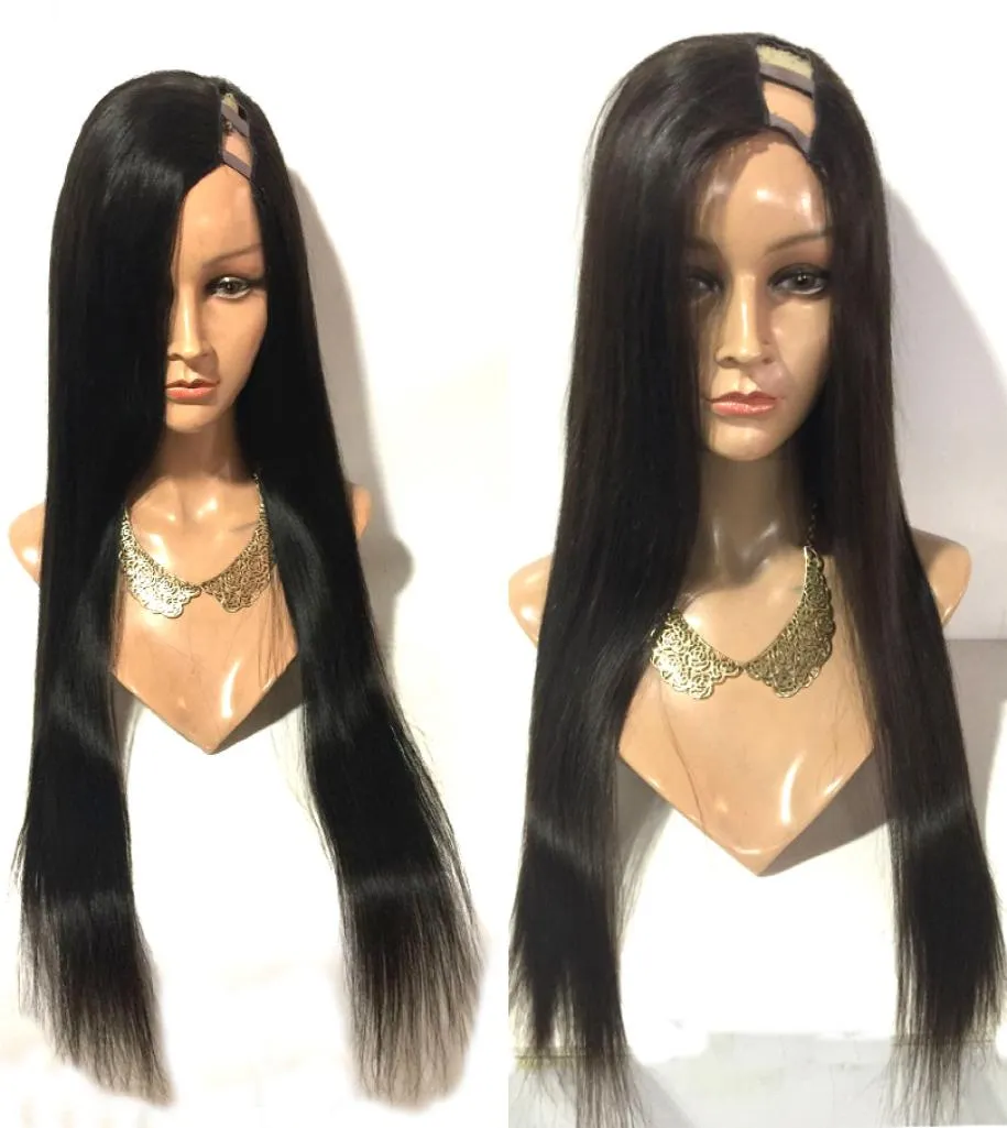 Straight U Part Human Hair Wig Glueless Left Side Part Peruvian Remy Hair Wig 1x4inch U opening Natural Color5114738