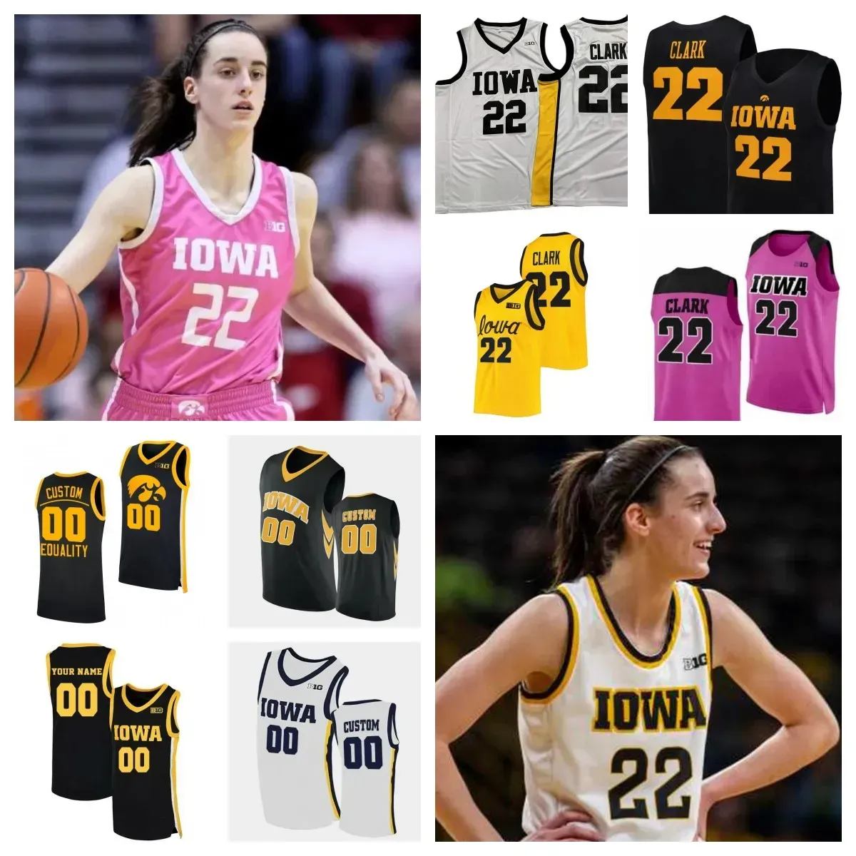 Iowa Hawkeyes Basketball Jersey NCAA College Caitlin Clark Size S-4xl All Ed Młodzież Mężczyźni White Yellow Round V Collor