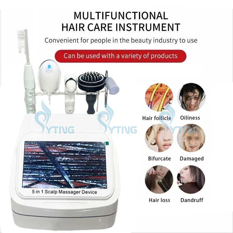 Professionele 5 in 1 hoofdhuidmassagermachine met haarfollikel detectie analyse haar hergroei haar hoofdhuidbehandeling