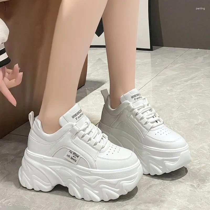 Sapatos casuais rimocy branco preto tênis grossa feminina mola primavera outono de fundo grosso papai mulher moda pu platail plataforma de couro