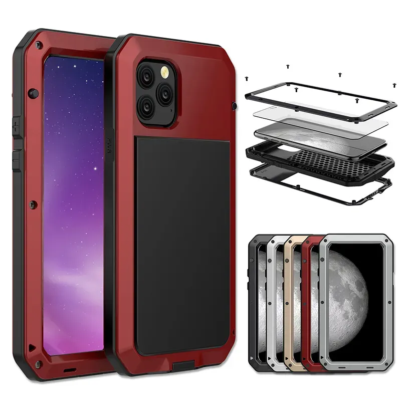 Metal Case For iphone 12 11xs max  p30 mate 30 Note 20 S10 S9 PLUS with tempered glass cover shockproof Waterproof case