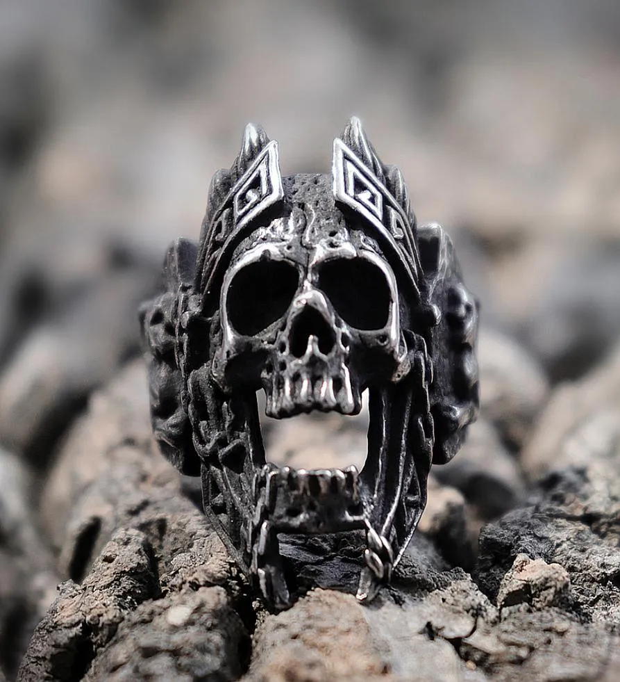 Men039s Unique Gods of War Ares Skull Rings Punk Rock Warrior 316L Stainless Steel Ring Men Biker Jewelry6700518