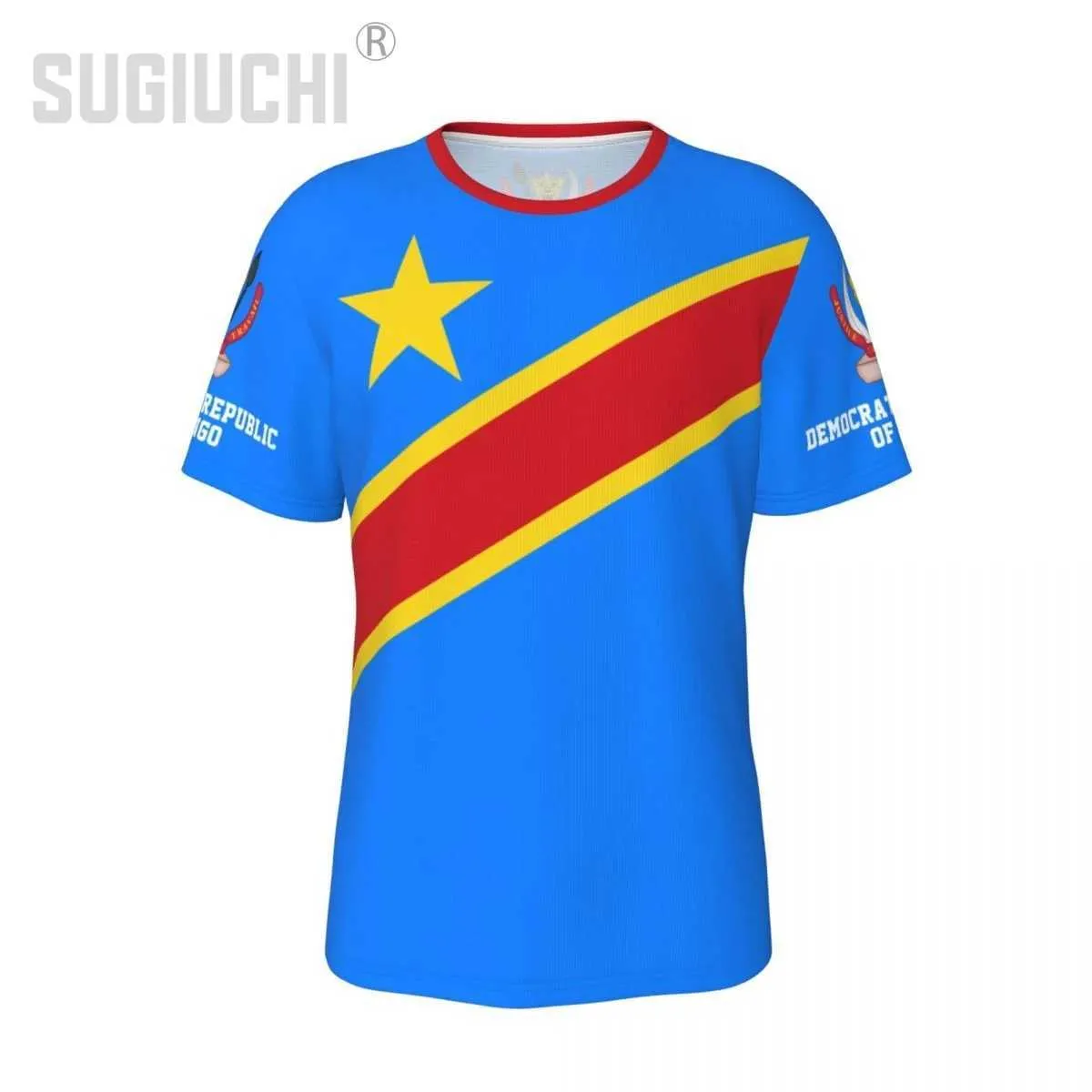 Men's T-Shirts Unisex national T-shirt Democratic Republic of Congo flag T-shirt jersey mens and womens football fan gift customized clothing J240419