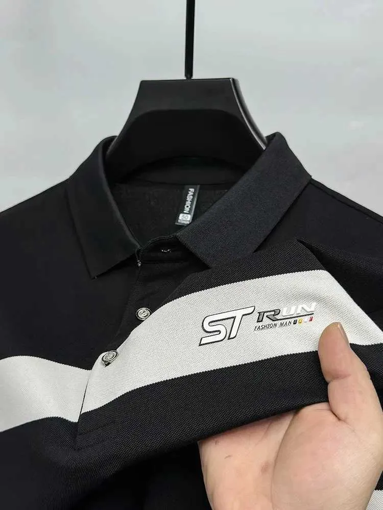 Erkek Tişörtler Yüksek Son Tasarım Kısa Kollu Polo Gömlek Erkek Tepesi Top 2024 Yaz Yeni Moda Stripe Business Casual Golf Paul T-Shirt Erkek Giyim J240419