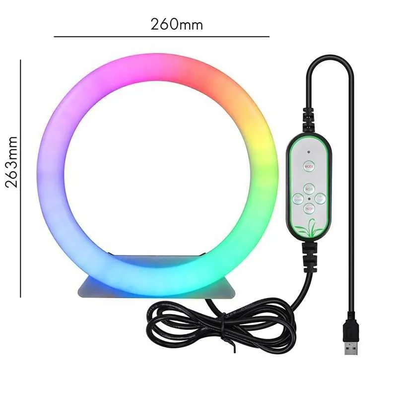 Illuminazione continua 26 cm Luce a LED anello selfie con anello treppiede di staffa Light RGB 26 Colore Light Utilizzato per il trucco video in loco Y240418