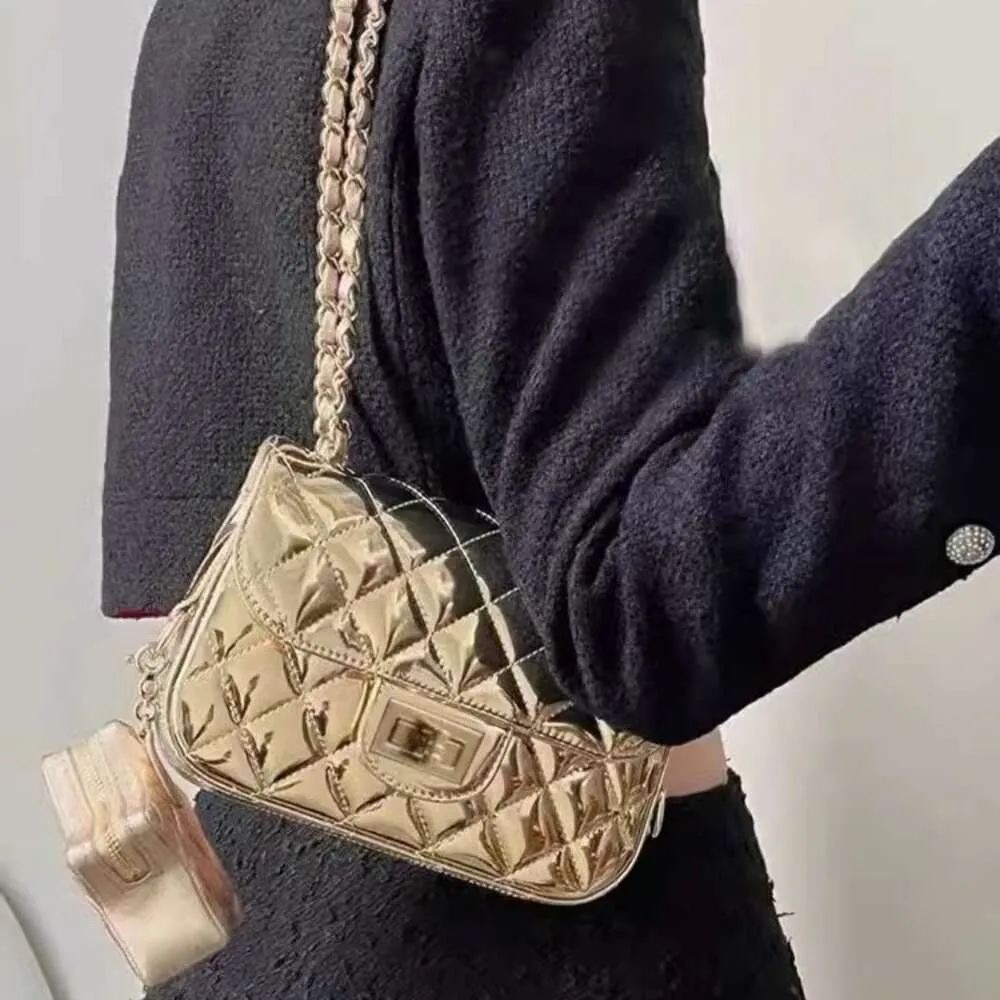 wallet diane bag chenel High end Western shoulder patent leather square bag diamond grid chain bag crossbody bag womens bag 2024 model