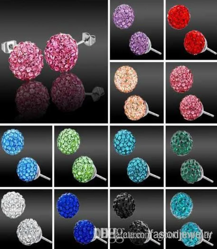 30 Pairslot 10 мм ювелирные изделия New Afinestone Mix Colors Белые новые диско -шарики глинистые хрустальные кристаллические серьги stud7525198