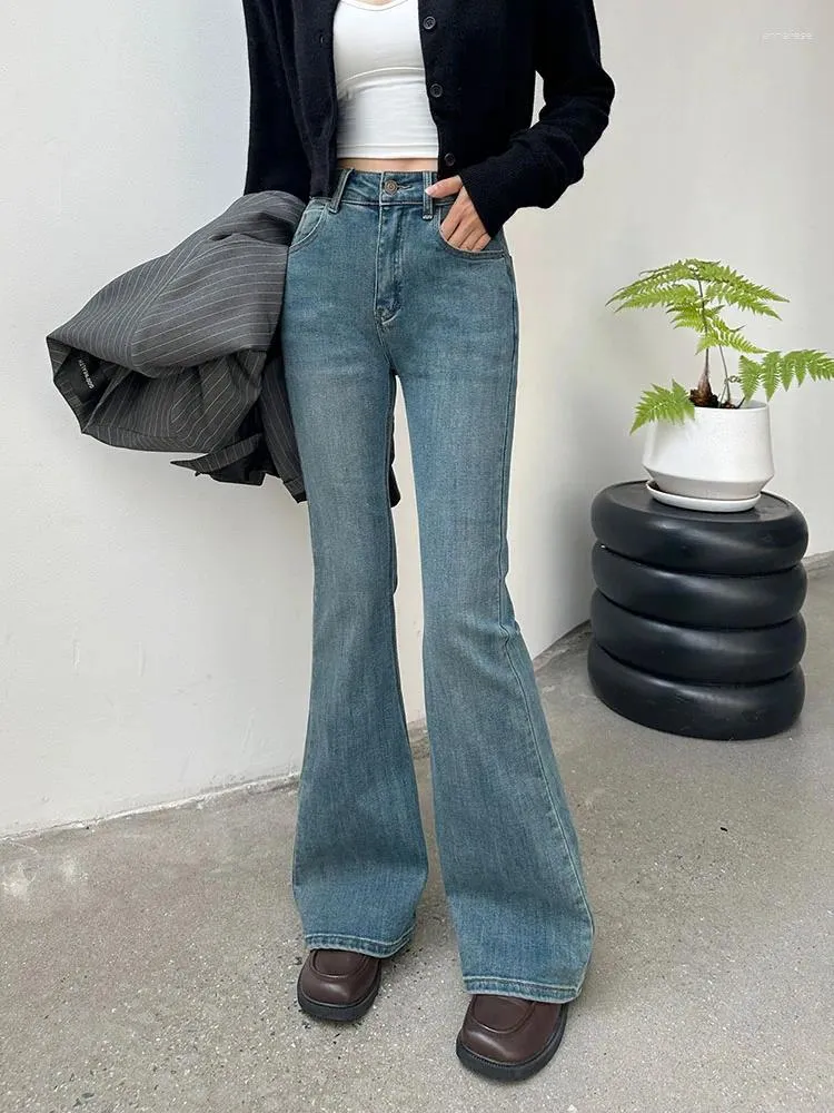 Jeans high tightly flare thind women waist pantaloni blu-fit blu femmine eleganti donne da lavoro da lavoro da lavoro pantaloni in tasca