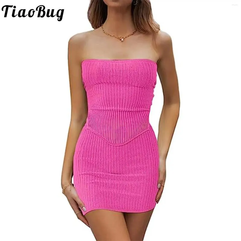 Arbetsklänningar Summer Womens Sexy Club Outfits Rave Dance Pary Costume Ribbed axelpotesless Crop Top med minikjolar Skinny Carnival Nightclub