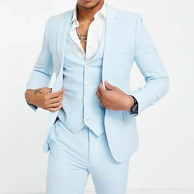 Мужские костюмы 2024 Sky Blue Smart Casual Elegant for Men Business Slim Fit Blazer Hombre Высококачественный индивидуальный костюм на 3 часа Homme