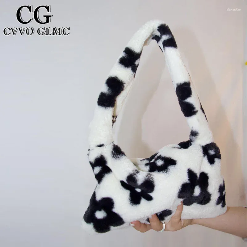 DHgate 2024Womens Plush Flower Underarm Bag Faux Furry Fluffy Handbag Elegant Shoulder Tote Bags Luggage Accessories