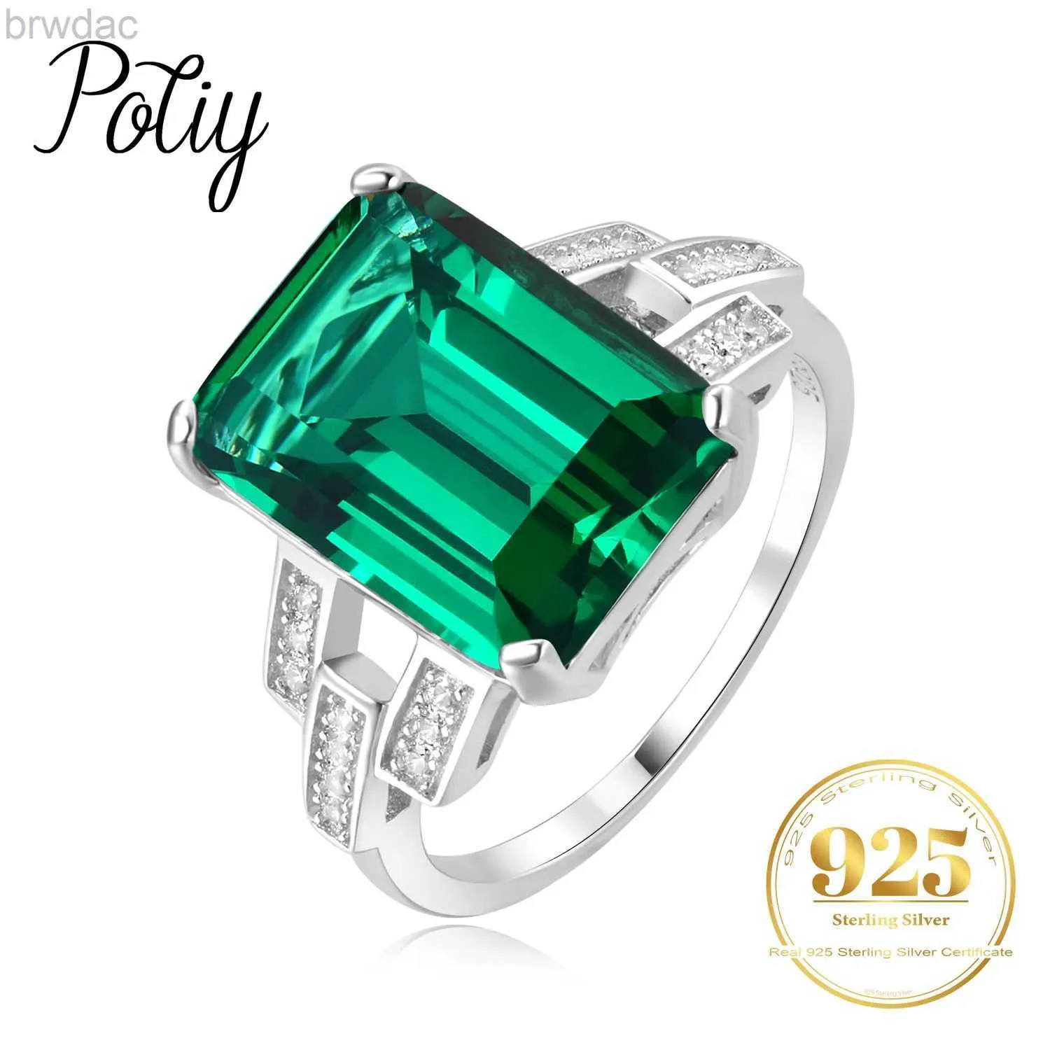 Solitaire Ring Potiy Total 6ct Green Simulated Nano Emerald 925 Sterling Silver Ring for Elegant Women Set Daily Jewelry Present överdrivet D240419