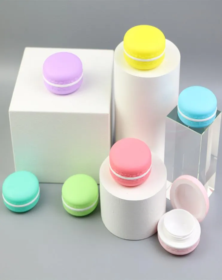 Macaron 5g Portable Plastic Cosmetic Empty Jars PinkYellowGreen Bottles with Lid Eyeshadow Makeup Cream Lip Balm Container Potsh5998126