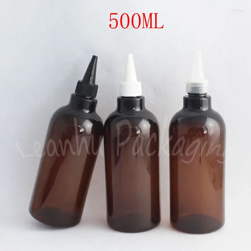 Bouteilles de rangement 500 ml de plastique marron avec bouche pointu gel de douche 500 cm3 / maquillage d'emballage d'eau cosmétique