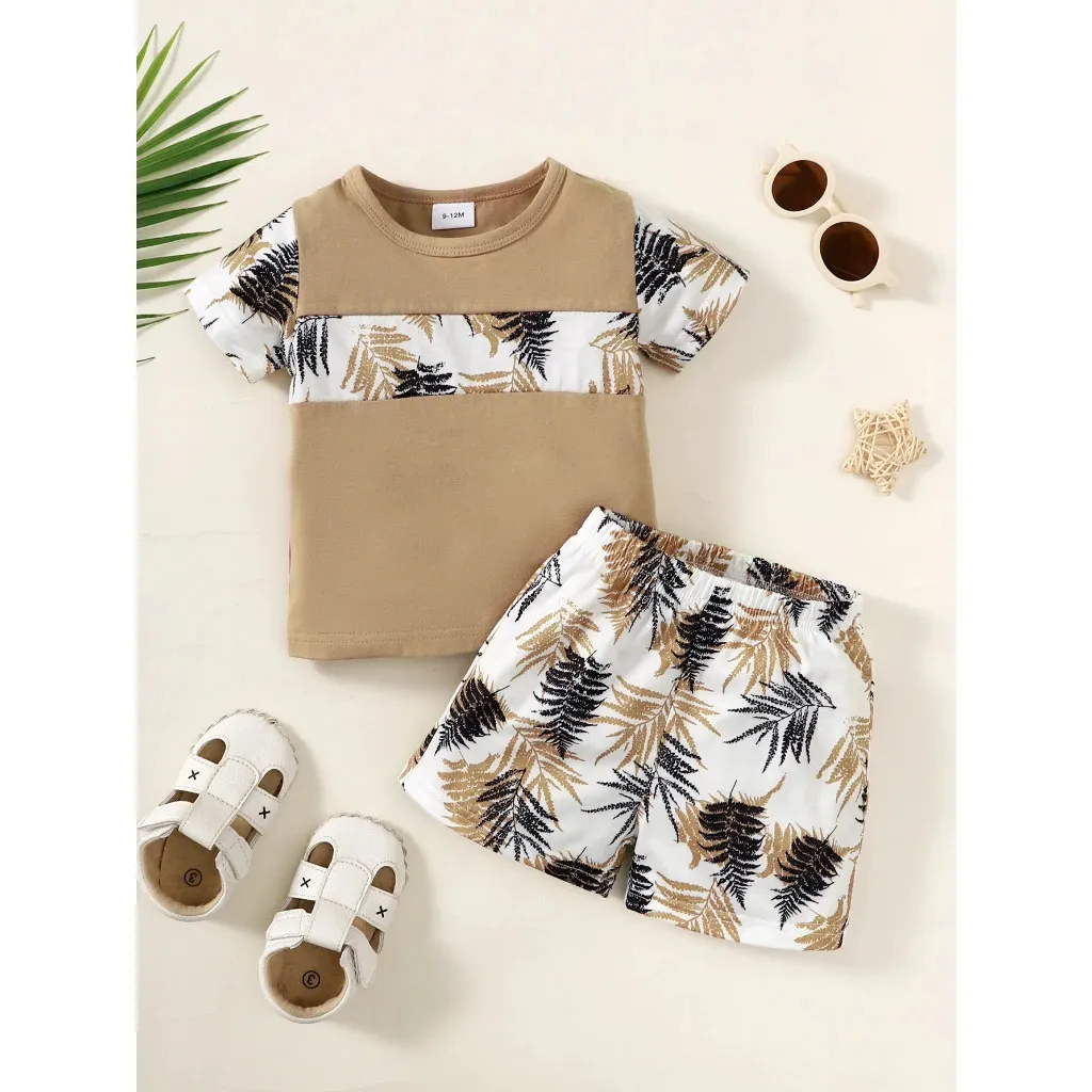 3-24 maanden babyjongenkleding set korte mouwen Topshorts 2 stks zomer dagelijkse casual outfit peuter boy boy strand stijl kleding 240418