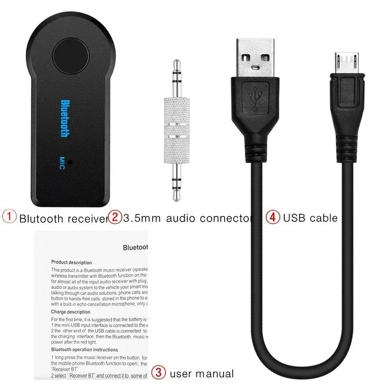 Güncellenmiş 5.0 Bluetooth Ses Alıcı Verici Mini Bluetooth Stereo Aux Aux Aux USB, PC Kulaklık Araba Elden Tesis Kablosuz Adaptör