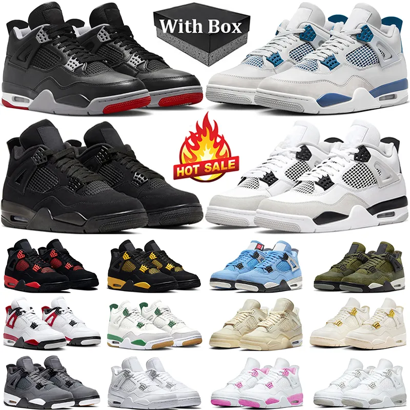 With Box 4 basketball shoes men women 4s Military Blue Bred Reimagined Black Cat Pink Oreo Metallic Gold Red Thunder Military Black Mens Trainers Sport Sneakers