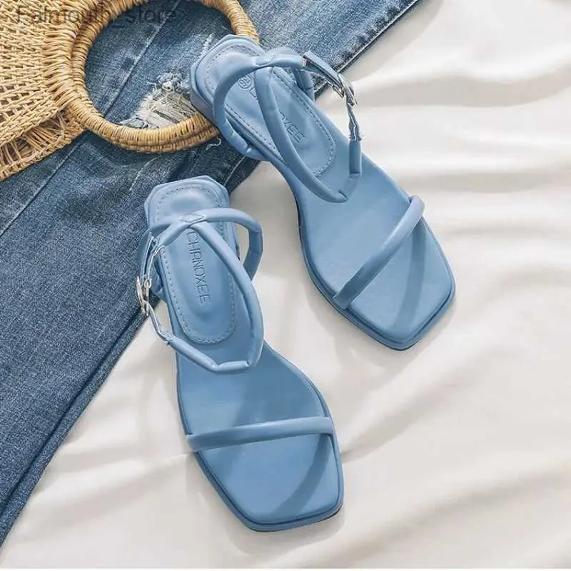 Sandali scarpe da donna comfort tacchi alti trasparenti 2024 sandali donne beige nuove ragazze basse sandali di moda estiva medio sexy q240419
