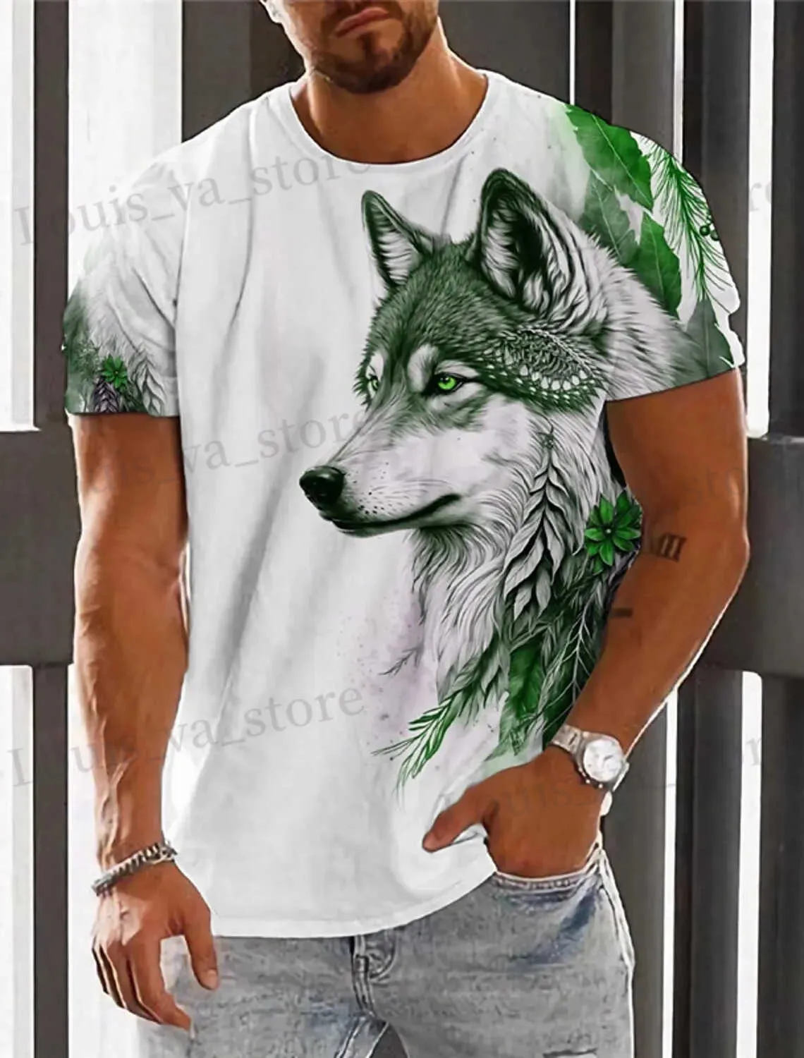 T-shirt męski T-sens dla mężczyzn z nadrukiem 3D Graphic Wolf T-koszule duże modne topy krótkie szybki Summer Męskie Ubranie Strt TS T240419