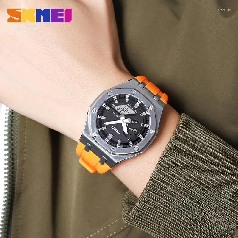 SKMEI Mens Silicone Watch With Orange Strap And Blue World Time Stopwatch Of Alarm Clock On The Hour 2243 From Chunyushi 25.39 DHgate.Com