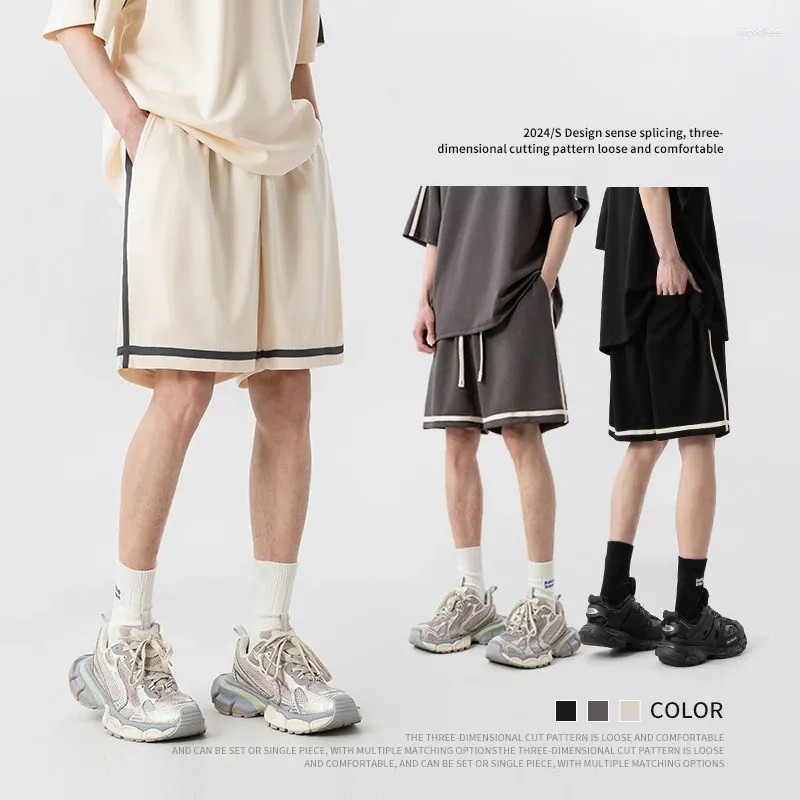Men's Shorts Summer Leisure Set T-shirt Suit Design Chic Brand Ins Fashion Sports 2 Piece Air Layer Fabric Color Contrast