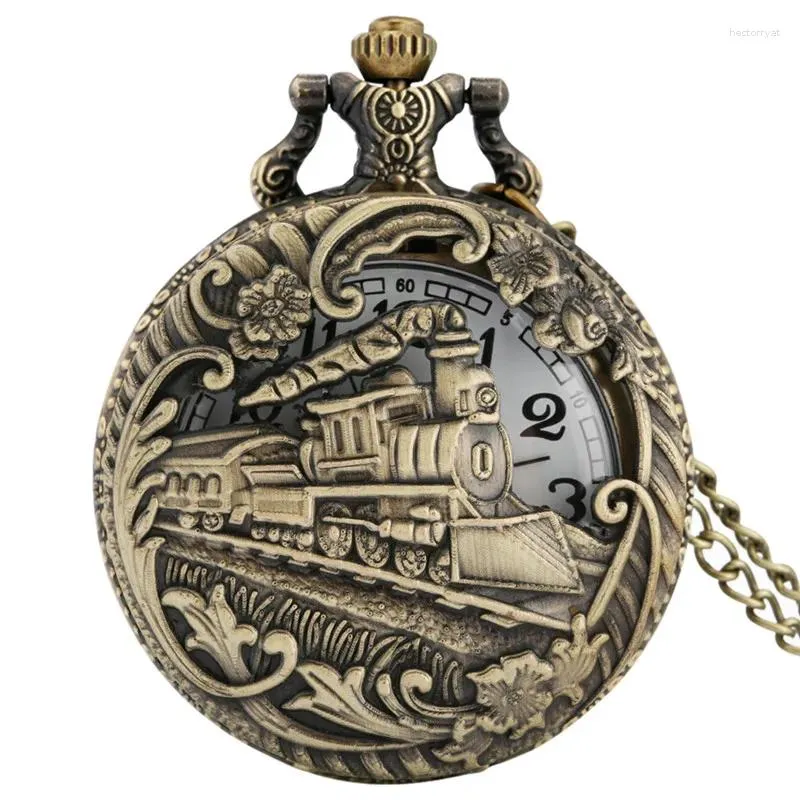 Montres de poche Bronze Hollow Out Locomotive Steam Train Train Clock