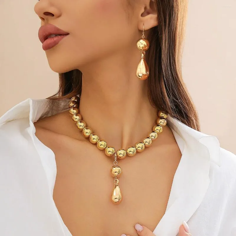 Серьги ожерелья устанавливают серебряный золотой цвет панк CCB шариковые шарики для женщин для женщин винтажные коренастые украшения клавиля