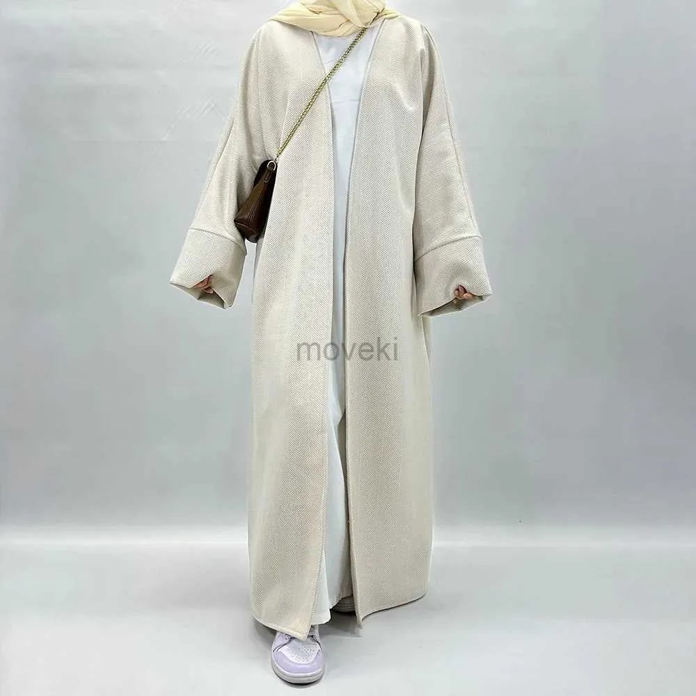 Этническая одежда мусульманские зимние пальто осень открытые абайя -индейка платье Dubai Eid Ramadan Исламская удобная причинная одежда Kaftan Толкое стиль D240419